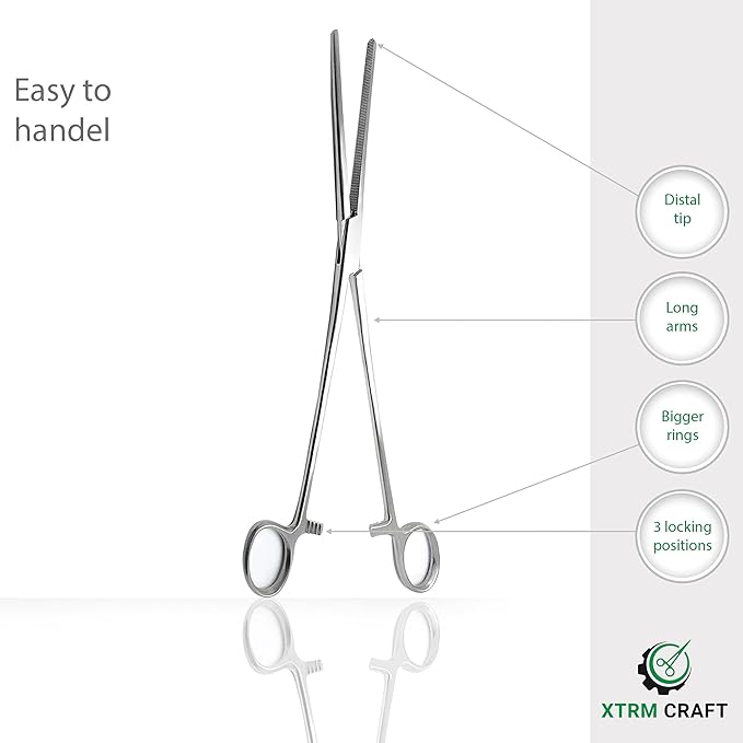 Pean Hemostat Straight and Curved Multipurpose Locking Tweezer Clamps Serrated, Stainless Steel - Hemostats for Nurses, Fishing Forceps, Crafts and Hobby