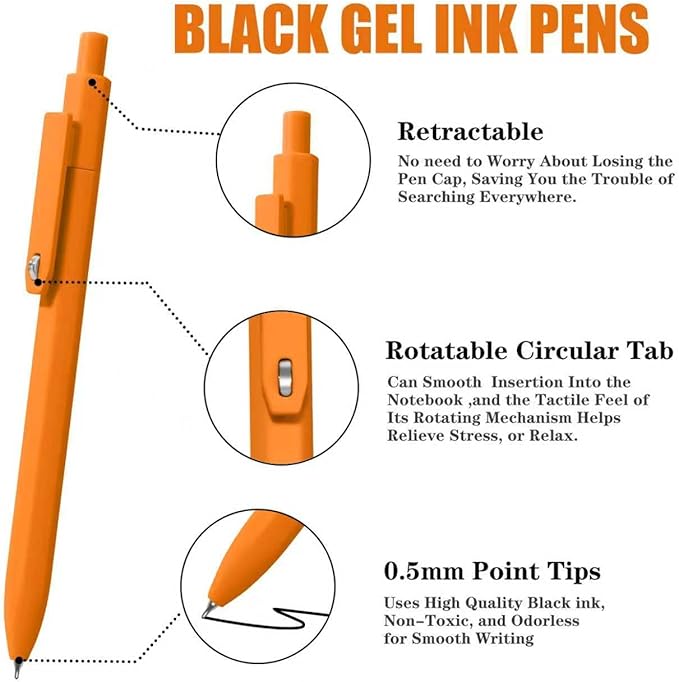 Vitoler Pens,0.5 mm Black Gel Pens,8pcs Quick Dry Smooth Writing Pen,Fine Point Pen for Journaling Bible School Office Supplies,Stocking Stuffers Pretty Pens for Women/Nurses