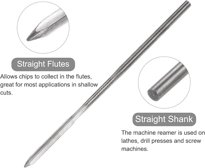 uxcell Chucking Reamers, 1.7mm H7 Metric Machine Reamer Drill Bit for Metal Wood Hole Reaming, Straight Flute High Speed Steel Tool