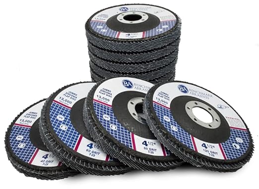 Benchmark Abrasives 4.5" x 7/8" Premium High Density Jumbo Zirconia Type 29 Flap Discs 4 1/2 for Angle Grinder, Sanding Discs, Finishing - Grinding Wheels 4 1/2 Inch - (3000 Pack) Mixed Grit Pack