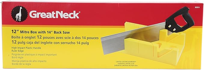 GreatNeck BSB14 Mitre Box and Saw Set, 12 Inch Mitre Box with 14 Inch Back Saw, Precision Cuts for Trim and Molding, Woodworking and Beveled Corner Cuts
