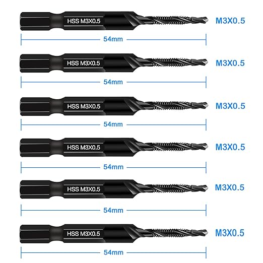 DKIBBITH 6 Packs M3 Combination Drill & Taps Bit Set, Screw Tapping Threading Tools in Size M3*0.5 with Anti-Rust Black Coating, 1/4" Hex Shank and Storage Case