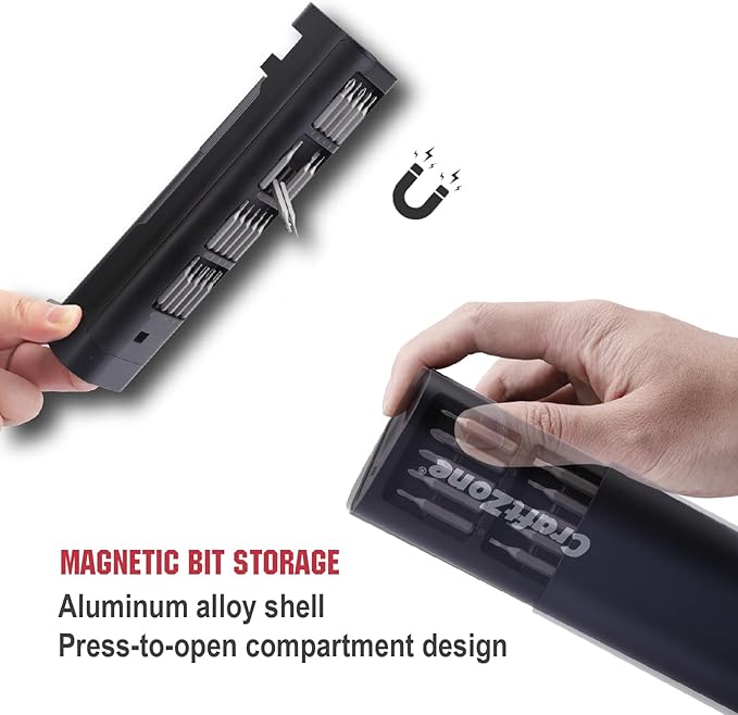 Ultra Mini Electric Screwdriver, Max 0.5N.m, Power Screwdriver with20 S2 Steel Bits, 5/32'' Hex with LED Light, Magnetic Storage, Repair Tool for Electronics, Camera, Laptop(Grey)