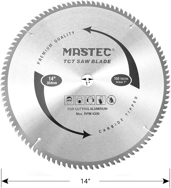 14-Inch 100 Tooth TCG for Aluminum and Non Ferrous Metals Cutting Saw Blade with 1-Inch Arbor