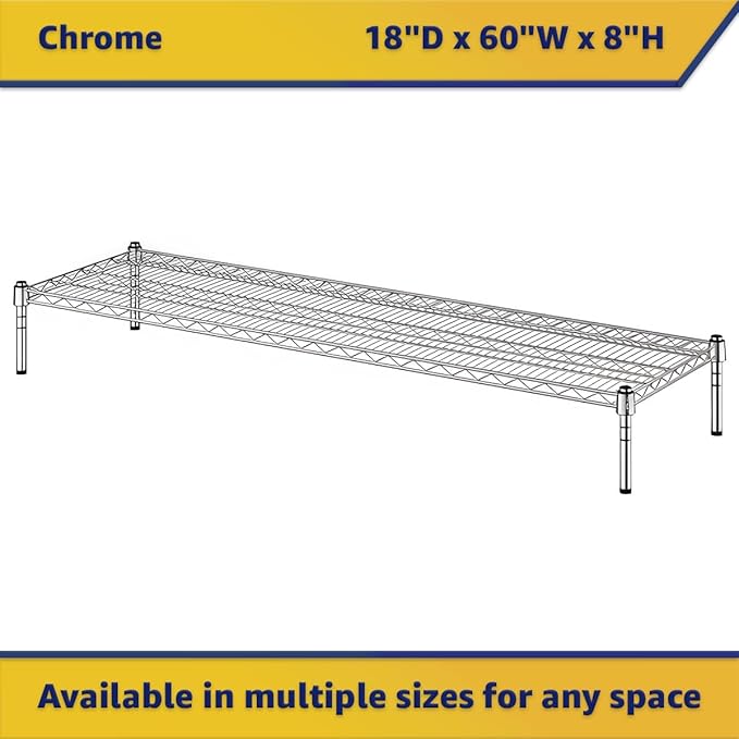 18" x 60" x 8" Chrome Wire Storage Shelf, Dunnage Rack, Commercial 1 Tier Small Shelf
