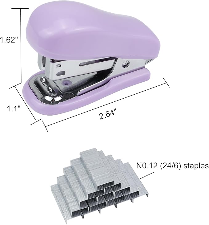 Aacehlh Mini Desktop Stapler Set,20 Sheet Capacity,Includes Built-in Staple Remover and 750PCS No.12 Staples,Small Cute Stapler for Office and School Supplies (Purple)