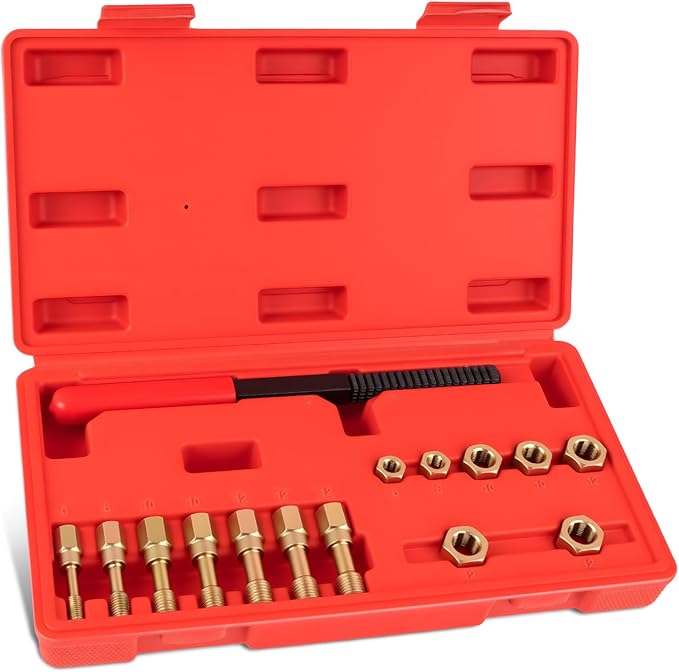 Jiimee 15Pcs Metric Thread Chaser Set, Thread Inserts and Repair Kits in 4 Sizes, Universal Re-Threading Tool with Case