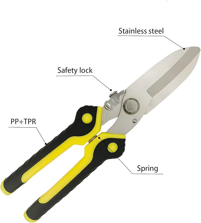 Aviation Tin Snips 9 Inch Heavy Duty Metal Cutter, Straight Shears with Stainless Steel Blade & Comfort Grips, Multifunction Cutting of Branches, Cable Wires, Thin Iron