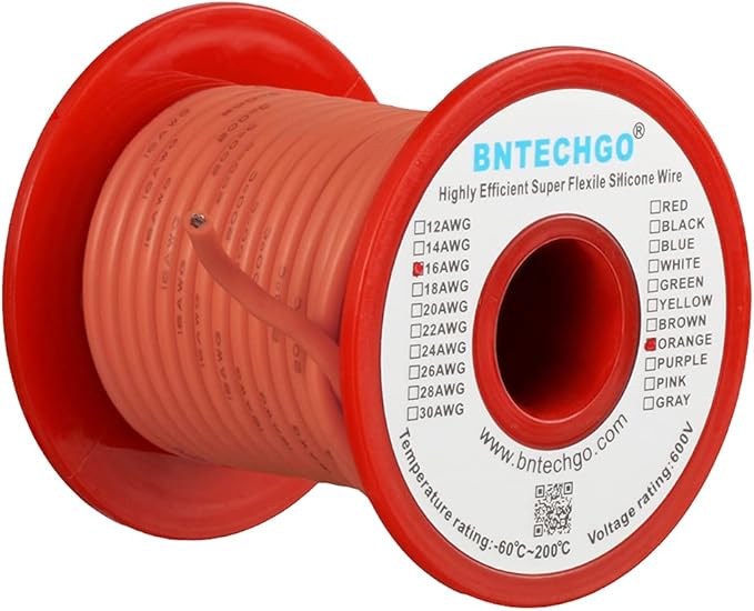 BNTECHGO 16 Gauge Silicone Wire Spool 50 ft Orange Flexible 16 AWG Stranded Tinned Copper Wire