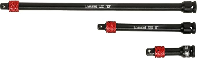 ARES 27094-3-Piece 3/8-Inch Drive Locking Impact Socket Extension Set ??Aluminum Locking Ring Collar for Quick Release of Sockets and Accessories ??3-Inch, 6-Inch, and 12-Inch Extensions