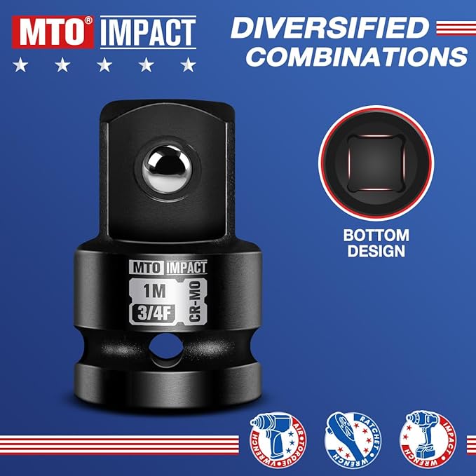 MTO 3/4" Female to 1" Male Impact Socket Adapter, 3/4-Inch Impact Socket Adapter, Chrome Molybdenum Alloy Steel