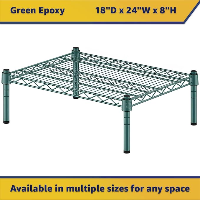 18" x 24" x 8" Green Epoxy Wire Storage Shelf, Dunnage Rack, Commercial 1 Tier Small Shelf