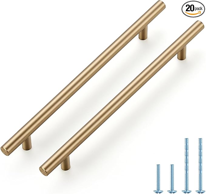 JOY DECOR 20 Pack Champagne Bronze Cabinet Pulls ??10 Inch Length, 7-1/2 Inch (192mm) Hole Center ??Stainless Steel Kitchen Cabinet Handles for Drawer and Cupboard