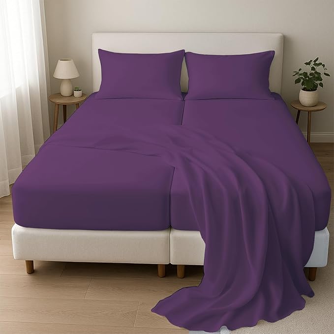 Split King Sheets for Adjustable Beds 5-Piece Split King Sheet Set, 800 Thread Count 100% Egyptian Cotton,12" Deep Pocket Adjustable Bed Sheets, Plum Solid