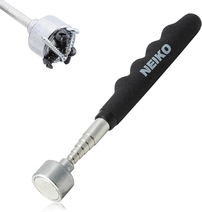 NEIKO 25 Lb Telescoping Magnetic Pickup Tool, 30" Extendable, Silver Stainless Steel, Cylindrical, 1" Head, 25 Lb Pull Force