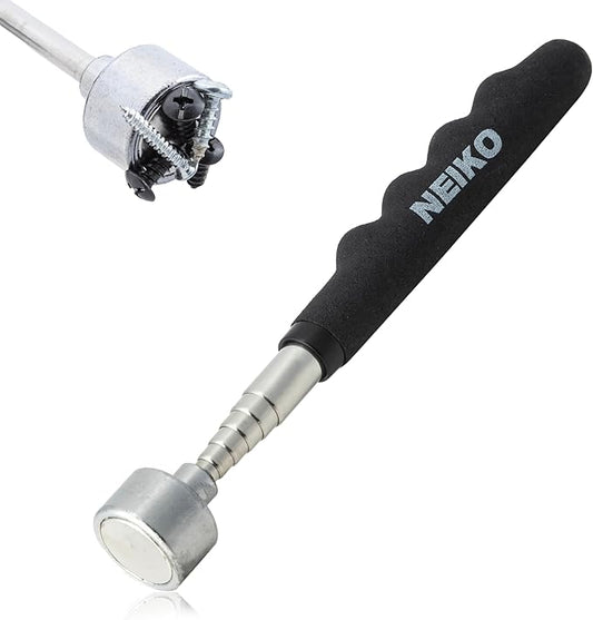 NEIKO 25 Lb Telescoping Magnetic Pickup Tool, 30" Extendable, Silver Stainless Steel, Cylindrical, 1" Head, 25 Lb Pull Force