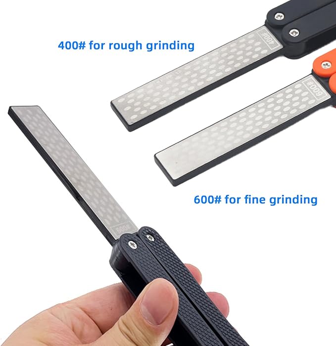 Knife Sharpener ??Orange/Black Pocket Portable Diamond Sharpening Stone, Two-sided 400/600 Grit, Folding Design for Outdoor and Home Use, Comes with a Blue Diamond Polishing Rod (Black)
