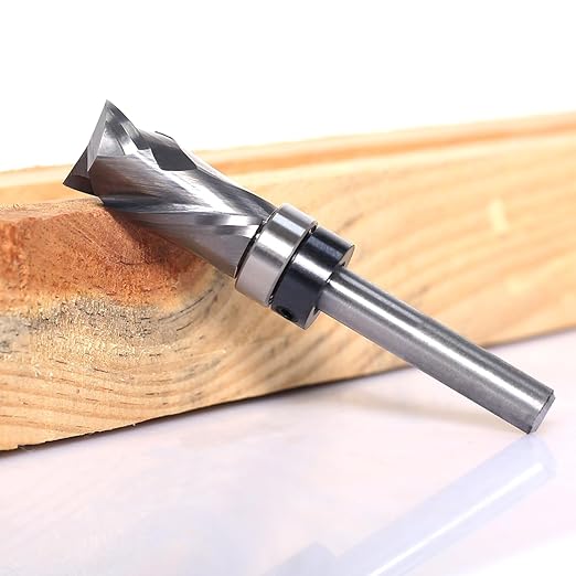 Compression Top Bearing Flush Trim Router Bit 1/4 Shank - 1/2" Cutting Dia, 1" Cut Height, Carbide Spiral Up-Down Pattern Template Flush Cut Router Bit, for Wood Trimming