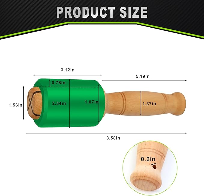 Wood Carving Mallet 12 oz - Non-Slip Urethane Head Woodworking Hammer for Chisels & Carving Tools (deep green)