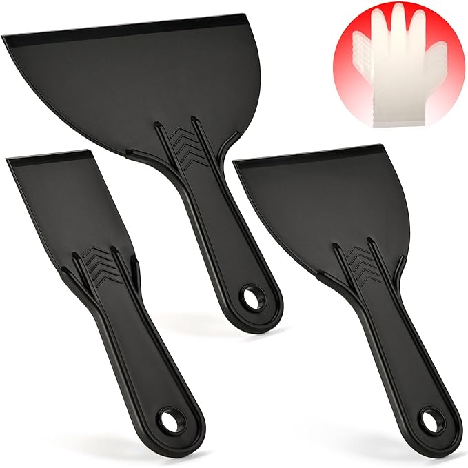 Plastic Putty Knife Set ??3 Pack 2" 4" 6" Flexible Scrapers ??Spackle Knives & Paint Scraper Tools for Drywall Repair, Painting, Patching, Caulking, with 3 Pairs of Gloves