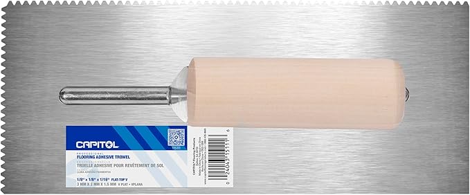 Capitol 115111 Professional Flooring Adhesive Trowel-1/8??x 1/8" x 1/16" Flat-Top V-Notch, Silver/Light Wood
