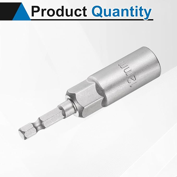 HARFINGTON Nut Driver Drill Bit 12mm Metric Socket 1/4" Hex Shank 3.15" (80mm) Long 6-Point Sockets Quick Change CR-V Steel Bolt Setters for Power Drill Drivers