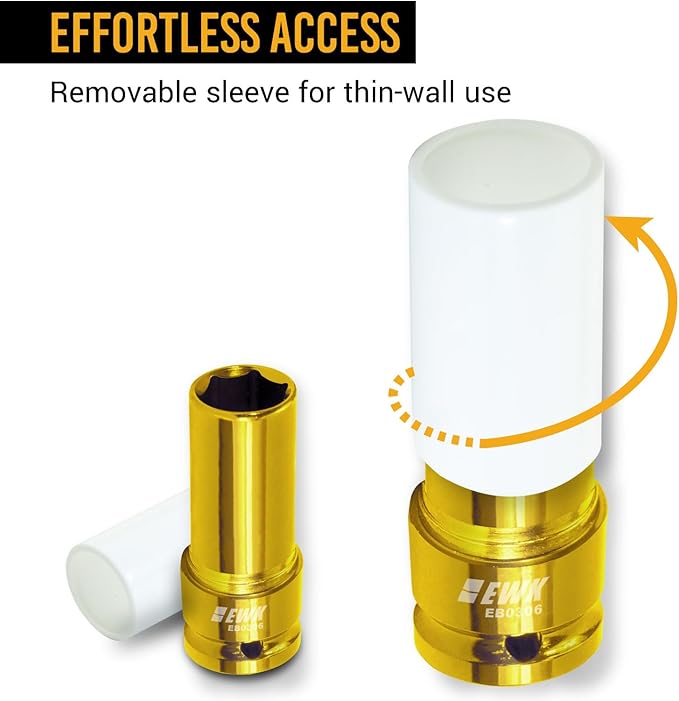 EWK 1/2" Drive 19mm Lug Nut Socket, 19mm Socket for Wheel Service, Non-Marring Protective Sleeve Prevents Damage to Custom Rims
