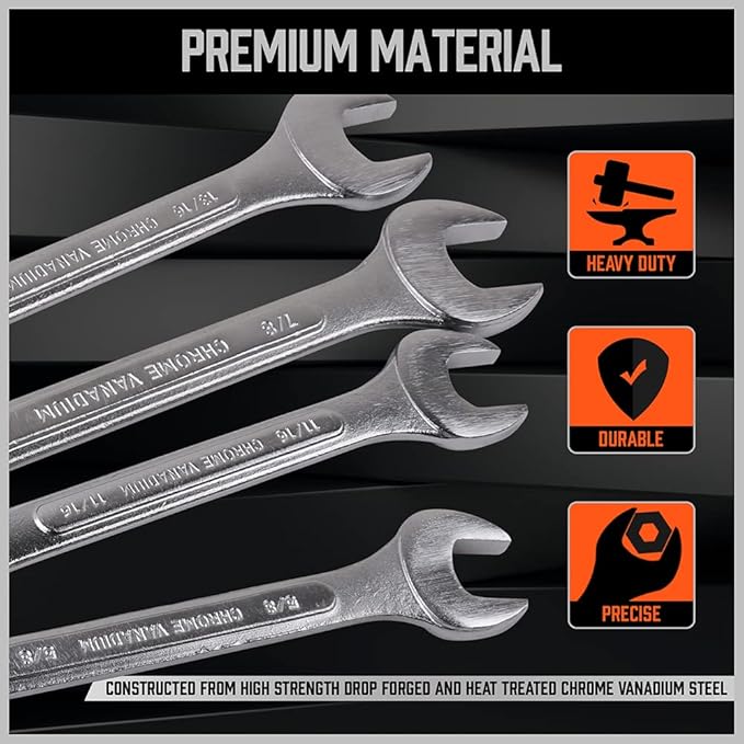 HORUSDY 26-Piece Durable Combination Wrench Set with Roll-up Pouch, Open End Wrench Set for General Household, Garage, Auto Repairs, SAE 1/4??- 1??and Metric 8mm - 24mm