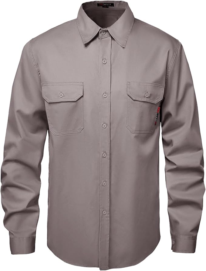SKSAFETY 7oz FR Shirts for Men, Welding Shirt Hi Vis Flame Resistant 100% Cotton Fire Retardant Longsleeve Shirt CAT2