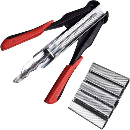 Hog Ring Pliers Kit Gun, Manual D-Type HR22 Staple Gun &1600 pcs Galvanized Clips Hog Rings, Professional Upholstery Installation Kit, Fastener Gun, Nailer Pliers for Feed Fence Birdcage