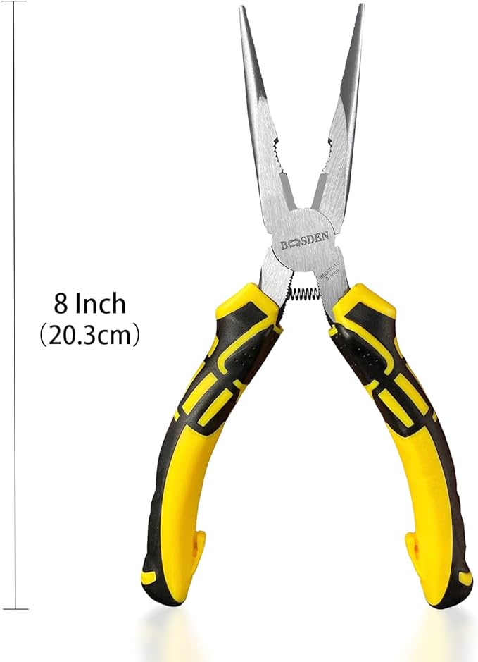 BOOSDEN짰 8 inch Needle Nose Pliers with Side Cutters, Precision Long Nose Pliers with Wire Cutters, Professional Needle Nose Spring Loaded Pliers, Used for Cutting Clamping Pinching Jewelry Making
