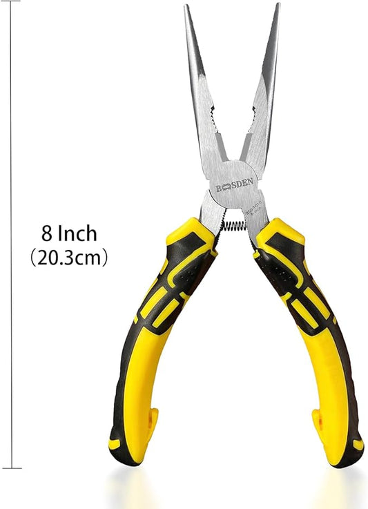 BOOSDEN짰 8 inch Needle Nose Pliers with Side Cutters, Precision Long Nose Pliers with Wire Cutters, Professional Needle Nose Spring Loaded Pliers, Used for Cutting Clamping Pinching Jewelry Making