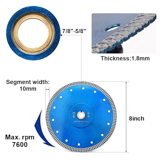 YIJING Super Thin 8" Wet Diamond Blade Super Thin Porcelain Tile Saw Blade Cutting for Granite Marble Ceramic Tile