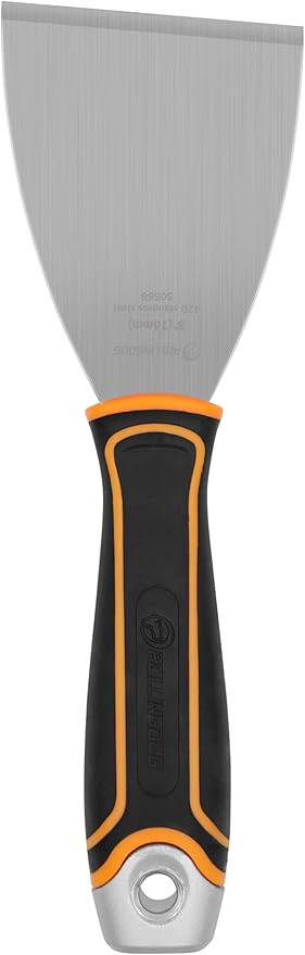 ROLLINGDOG 3" Angled Stiff Chisel Scraper-5 Degree Angled Putty Knife with Metal Hammer Cap, Rubber Gripped Handle, Paint Scraper into Corners