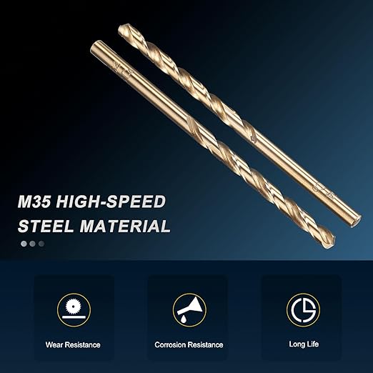 PATIKIL 9/64" Drill Bit, Jobber Straight Shank M35 Cobalt 5% High-Speed Steel 135째 Gold Finish for Stainless Steel Hard Metal - 20 Pack