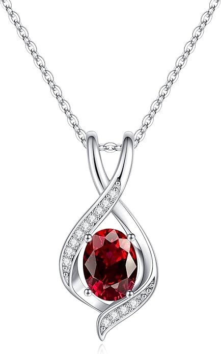 SMILEST Oval Sparkle Birthstone Pendant Necklace, 925 Sterling Silver Gemstone Pendant Anniversary Birthday Gifts for Women Wife Girlfriend Mom Grandma Birthstone Necklace for Women Jewelry Gifts
