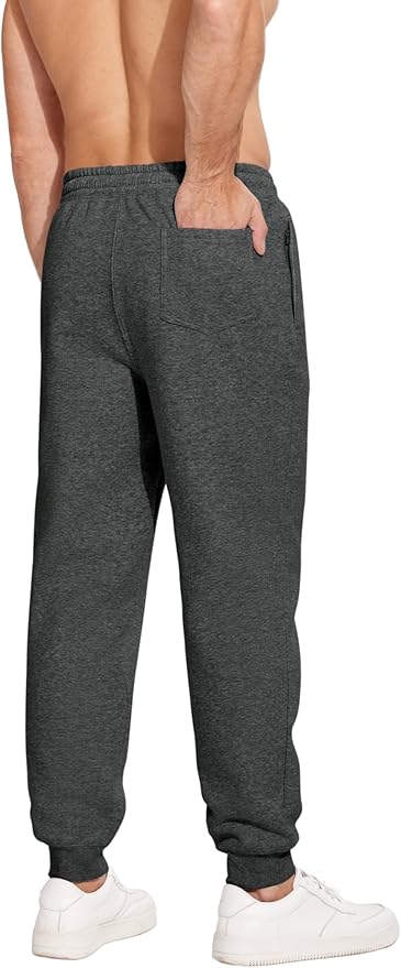 PINSPARK Men's Fleece Joggers with Zipper Pockets Tapered Sweatpants Cotton Sweat Pants for Mens Heavyweight Lounge Pants