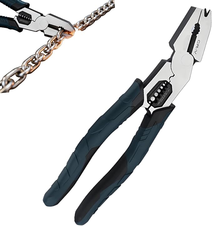 Industrial-Grade Multi-Function Cutting Pliers, 9-in-1 Heavy Duty Wire Cutter & Stripper with Crimper, Nail Puller, Compound Action Tool for Electricians & DIY (1)