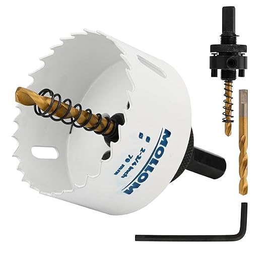 Mollom (70mm | 2-3/4") HSS M42 with 8% Cobalt BI-Metal Hole Saw with 2 Pilot Drill Bits & Arbor Smooth Cutting for PVC,Drywall,Wood,Plastic,Gypsum Board,Rubber