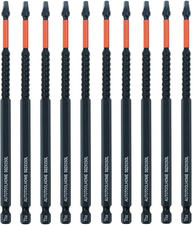 AUTOTOOLHOME 10 Pack #2 Square Driver Bit 6 inch Long Square Impact Drill Bit for Pocket Hole Jig System SQ2 Bits