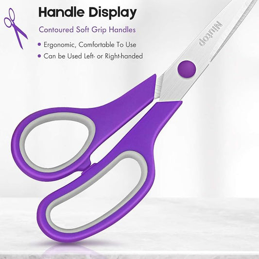 Scissors Bulk Set of 5-Pack, Niutop 8" Multipurpose Sharp Sewing Craft Fabric Scissors for Office Home High/Middle School Student Office Teacher Art Supplies, Soft Comfort-Grip Right/Left Handles