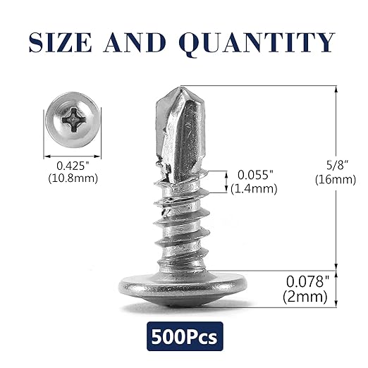 #8 x 5/8" Sheet Metal Screws 500PCS 410 Stainless Steel Truss Head Fast Self Tapping Screws by SG TZH