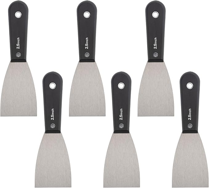 7 PCS Drywall Tools,Putty Knife,Paint Scraper Tool with Storage Bag,Stainless Steel Putty Knife Set,Drywall Scraper Spackle Taping Knife for Spreading Mud, Taping,Repairing wall (6 PCS -2.5")