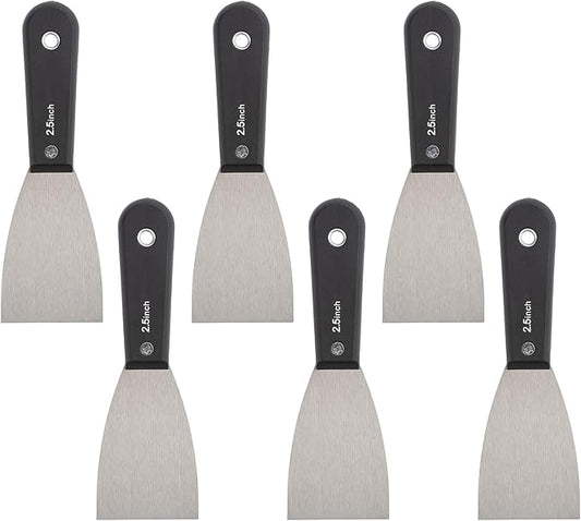 7 PCS Drywall Tools,Putty Knife,Paint Scraper Tool with Storage Bag,Stainless Steel Putty Knife Set,Drywall Scraper Spackle Taping Knife for Spreading Mud, Taping,Repairing wall (6 PCS -2.5")