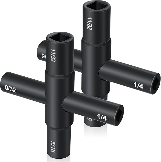 Honoson 2 Pieces 4 Way Sillcock Water Key 1/4", 9/32", 5/16", 11/32" Hose Bib Key Steel Sillcock Wrench Water Utility for Faucet Hose Bib Spigot Valve(Black)