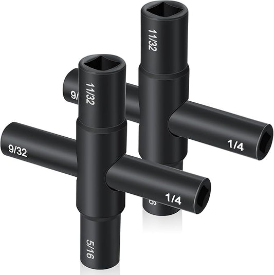 Honoson 2 Pieces 4 Way Sillcock Water Key 1/4", 9/32", 5/16", 11/32" Hose Bib Key Steel Sillcock Wrench Water Utility for Faucet Hose Bib Spigot Valve(Black)