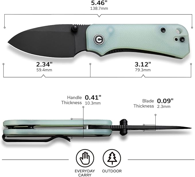 CIVIVI Baby Banter Pocket Knife for EDC, Ben Petersen Folding Knife with 2.34 in Nitro V Steel Blade G10 Handle, Titanium Thumb Stud Opener C19068S-8 (Natural)