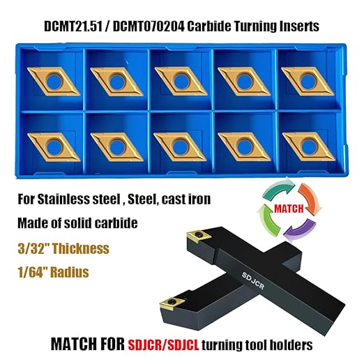 10pcs CCMT060204/CCMT21.51+10pcs DCMT070204/DCMT21.51 Carbide Turning Inserts,TISIN Coating, Replacement Inserts for CNC Lathe,CCMT Inserts, DCMT Inserts, for Lathe Turning