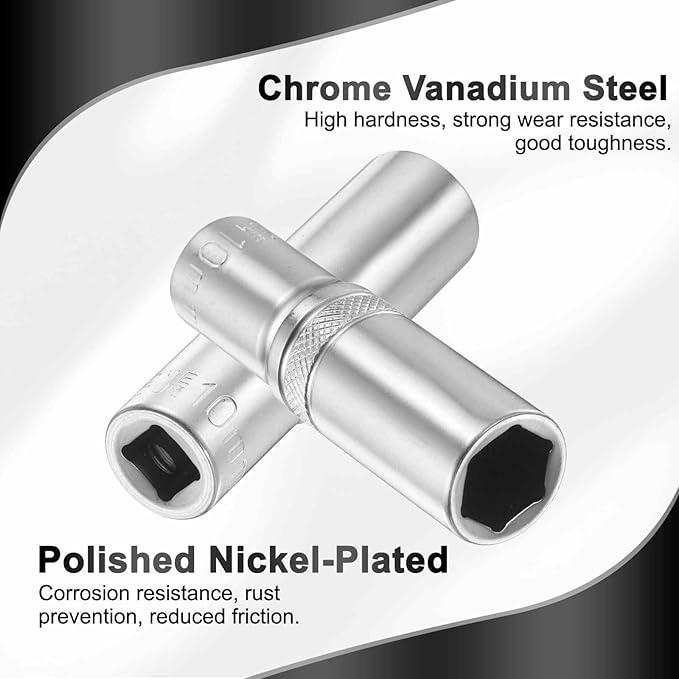 HARFINGTON 6 Points Deep Socket 1/4" Drive 10mm Deep Metric CR-V Steel Polished Nickel Plating Flip Sleeve 50mm / 2" Extra Long Socket Tool for Home Auto Nuts Bolts Repair