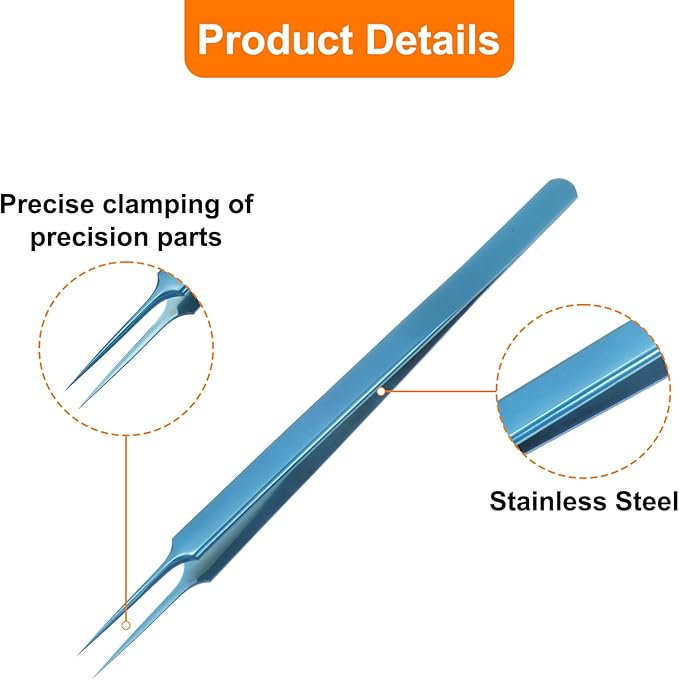 HARFINGTON Stainless Steel Precision Tweezers 6.3 Inch Long Handle Pointed Tip Tweezers Multi Purpose for Craft Industrial Work Laboratory Use, Blue